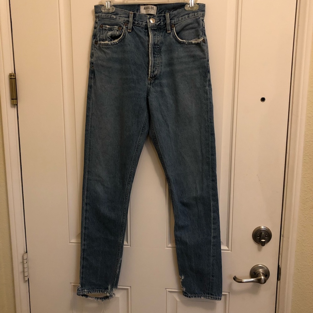 AGOLDE Feel Good High Rise Classic Jean Blue 24 Distressed Button Fly High waist - Picture 3 of 16
